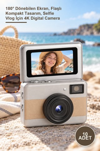 Yenilig 10 Adet Mini Dijital Retro Kamera – 180° Dönebilen Ekran, Flaşlı Kompakt Tasarım, Selfie Vlog İçin 4K Digital Camera