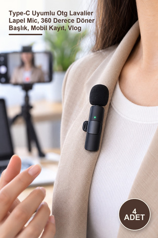 Yenilig 4 Adet Mini Yaka Mikrofonu – Type-C Uyumlu Otg Lavalier Lapel Mic, 360 Derece Döner Başlık, Mobil Kayıt, Vlog