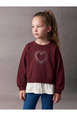 LC Waikiki ALITA CITY Farkıyla LCW Kids Bordo 3 İplik Şardonlu Taşlı Standart & Regular Kız Çocuk Sweatshirt