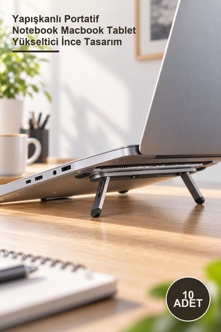Yenilig 10 Adet Siyah 2 Kademeli Katlanabilir Laptop Standı – Yapışkanlı Portatif Notebook Macbook Tablet Yükseltici İnce Tasarım
