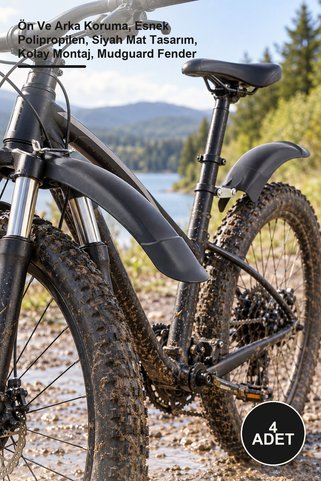 Yenilig 4 Adet Bisiklet Çamurluk Seti – Ön Ve Arka Koruma, Esnek Polipropilen, Siyah Mat Tasarım, Kolay Montaj, Mudguard Fender