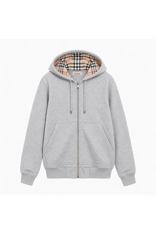 Gofeel Ekose İç Detaylı Fermuarlı Kapüşonlu Hoodie Zip Hırka