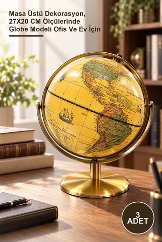 Yenilig 3 Adet Dekoratif Masa Üstü Dünya Küre – Masa Üstü Dekorasyon, 27X20 CM Ölçülerinde Globe Modeli Ofis Ve Ev İçin