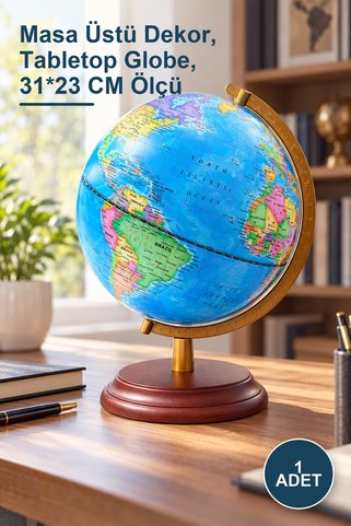 Yenilig 1 Adet Dekoratif Masa Üstü Dünya Küresi – Masa Üstü Dekor, Tabletop Globe, 31*23 CM Ölçü