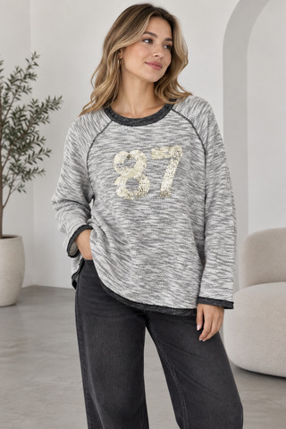 SERAPA Kadın %100 Pamuk Büyük Beden Sweatshirt Gri Melanj 80'ler Esintili Retro Raglan Kol Rahat Kesim