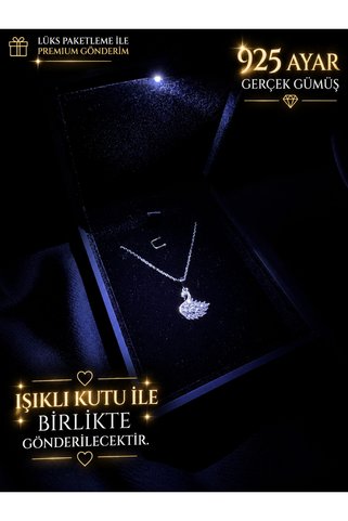 sara silver 925 Ayar Gümüş Kuğu Tasarım IŞIKLI KUTUDA GÖNDERİM Kadın Kolye - Zarif ve Şık