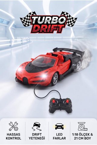 Tıfıl Toys Bugatti Uzaktan Kumandalı 1:16 Ölçekli Işıklı 4 Fonksiyonlu Oyuncak Kırmızı Spor Yarış Arabası