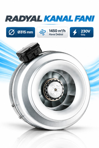 Badem10 315 mm Kanal Tipi Fan 1450 m³/h Yuvarlak Havalandırma Fanı Aksiyel Güçlü Hava Sirkülasyonu 230V