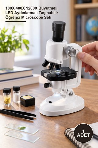 Yenilig 1 Adet Eğitim Ve Deney Mikroskop Seti – 100X 400X 1200X Büyütmeli LED Aydınlatmalı Taşınabilir Öğrenci Microscope Seti