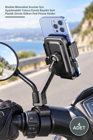 Yenilig 4 Adet 360° Dikiz Aynası Telefon Tutucu – Bisiklet Motosiklet Scooter İçin Ayarlanabilir Tutucu Esnek Başlıklı Sert Plastik Gövde Silikon Ped Phone Holder