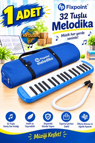 TAN EXPRESS 1 Adet 32K Hortumlu Melodika 32 Tuşlu Bez Çant Mavi (3,5x10x41 Cm)