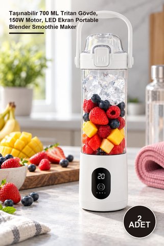 Yenilig 2 Adet Şarjlı Smoothie Blender – Taşınabilir 700 ML Tritan Gövde, 150W Motor, LED Ekran Portable Blender Smoothie Maker