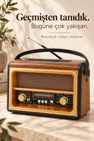 Dexxony DY-89 Büyük Boy Güneş Panelli Şarjlı Pilli Elektrikli Kumandalı Bluetooth Retro Radyo