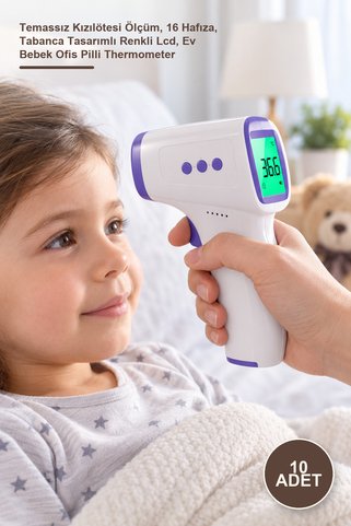 Yenilig 10 Adet Dijital Ateş Ölçer – Temassız Kızılötesi Ölçüm, 16 Hafıza, Tabanca Tasarımlı Renkli Lcd, Ev Bebek Ofis Pilli Thermometer