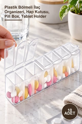 Yenilig 10 Adet İlaç Kutusu – Plastik Bölmeli İlaç Organizeri, Hap Kutusu, Pill Box, Tablet Holder