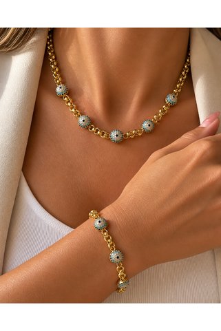 ACAR TAKI XUPING 14K GOLD RENK GÖZ BONCUKLU KOLYE VE BİLEKLİK SETİ ACR9755