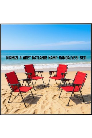 Uygunayakala Uyguna-Yakala Kırmızı 4 Adet Katlanır Kamp Sandalyesi Seti-TAB.352