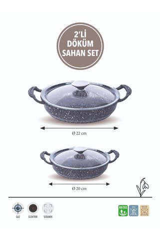 FMS D5013 Döküm Granit 2'li 20-22 cm Kapaklı Sahan Set