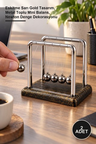 Yenilig 2 Adet Küçük Denge Topu – Eskitme Sarı Gold Tasarım, Metal Toplu Mini Balans, Newton Denge Dekorasyonu
