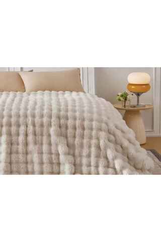 Merinos Angora Kürk Bubble Tavşan Tüyü Battaniye 220X240 Kutulu Bej