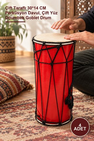 Yenilig 4 Adet Ahşap Darbuka – Çift Taraflı 30*14 CM Perküsyon Davul, Çift Yüz Doumbek Goblet Drum