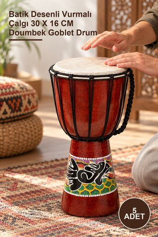 Yenilig 5 Adet Ahşap Batikli Darbuka – Batik Desenli Vurmalı Çalgı 30 X 16 CM Doumbek Goblet Drum