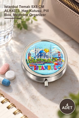 Yenilig 4 Adet İlaç Kutusu – İstanbul Temalı 5X5 CM ALK4373, Hap Kutusu, Pill Box, Medicine Organizer