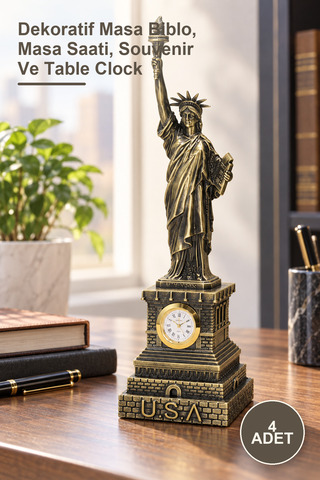 Yenilig 4 Adet Metal Saatli Özgürlük Anıtı – Dekoratif Masa Biblo, Masa Saati, Souvenir Ve Table Clock