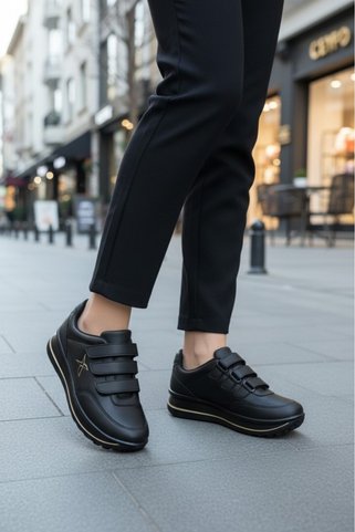 Kinetix Günlük Rahat Kalıp Cırtlı Kadın Siyah Sneaker Paulet