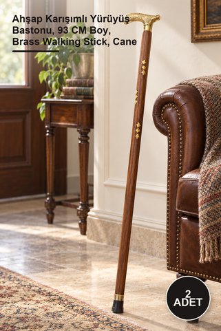 Yenilig 2 Adet Pirinç Baston – Ahşap Karışımlı Yürüyüş Bastonu, 93 CM Boy, Brass Walking Stick, Cane
