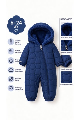 PonçiKids Bebek Kozmonot Tulum Kışlık Astronot Tulum 6-24 Ay Polar Astarlı Rüzgar Geçirmez Suya Dayanıklı Kapüşonlu