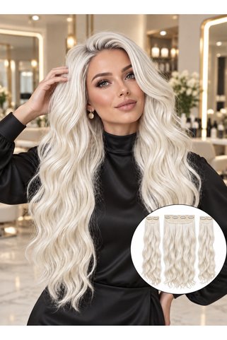 Makromehome Made With Love Platin Dalgalı Çıtçıtlı Saç 60 cm 170 gr 3’lü Set – Gerçek Saç Dokulu, Isıyla Şekillendirilebilir