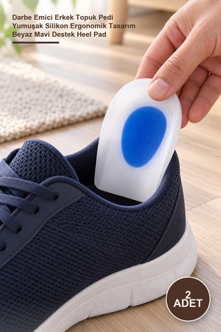 Yenilig 2 Adet Topuk Silikonu – Darbe Emici Erkek Topuk Pedi Yumuşak Silikon Ergonomik Tasarım Beyaz Mavi Destek Heel Pad