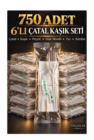 figanlar ambalaj FGN 6’lı lüks Plastik Çatal Kaşık Seti Peçete Islak Mendil Tuz Kürdanlı kullan at çatal kaşık set 750 adet