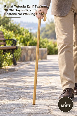 Yenilig 1 Adet Ahşap Baston – Rahat Tutuşlu Zarif Tasarım, 90 CM Boyunda Yürüme Bastonu Ve Walking Cane
