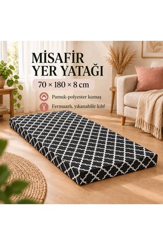 Tek Parça Sünger Yatak 8 CM, Yer Yatağı, Balkon Yer Minderi,Şantiye,Karavan,Deprem Yatağı-70x180x8 CM-KARAÇATI