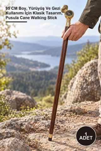 Yenilig 1 Adet Pirinç Pusulalı Baston – 95 CM Boy, Yürüyüş Ve Gezi Kullanımı İçin Klasik Tasarım, Pusula Cane Walking Stick