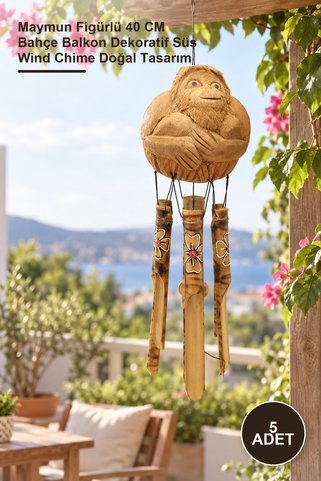 Yenilig 5 Adet Bambu Rüzgar Çanı – Maymun Figürlü 40 CM Bahçe Balkon Dekoratif Süs Wind Chime Doğal Tasarım