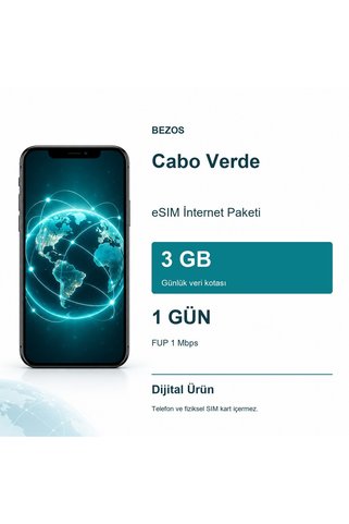 Bezos Cabo Verde eSIM İnternet Paketi Günlük 3 GB 1 Gün - FUP 1 Mbps