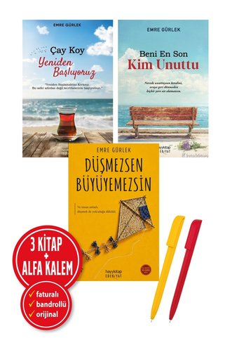 hayykitap Alfa Kalem+ EMRE GÜRLEK 3 Kitap Set (Düşmezsen Büyüyemezsin+Beni En Son Kim Unuttu+Çay Koy Yeniden