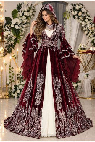 ZK ZÜMRÜT KAFTAN Bordo Kaftan Kına Gecesine Özel