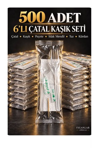 figanlar ambalaj FGN 6’lı lüks Plastik Çatal Kaşık Seti Peçete Islak Mendil Tuz Kürdanlı kullan at çatal kaşık set 500 adet
