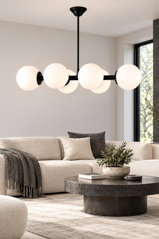 Şeflight Luxury Modern Tasarım Siyah 6'li Füme Glop Camlı Avize