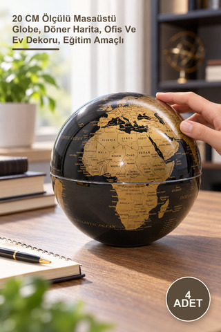 Yenilig 4 Adet Masa Üstü Dönen Dünya Küre – 20 CM Ölçülü Masaüstü Globe, Döner Harita, Ofis Ve Ev Dekoru, Eğitim Amaçlı