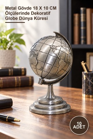 Yenilig 10 Adet Metal Dünya Küre – Metal Gövde 18 X 10 CM Ölçülerinde Dekoratif Globe Dünya Küresi