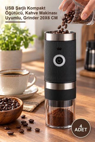 Yenilig 4 Adet Kahve Değirmeni – USB Şarjlı Kompakt Öğütücü, Kahve Makinası Uyumlu, Grinder 20X6 CM