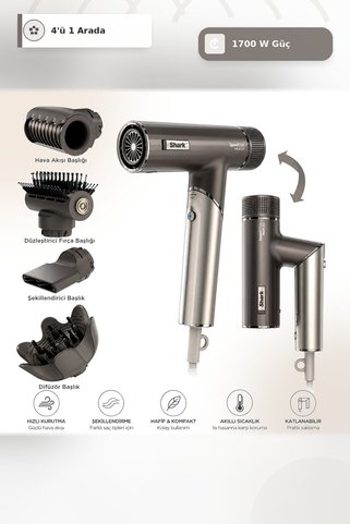 Shark SpeedStyle Pro Flex HD754EUT 4in1 Saç Şekillendirici Beyaz 1700W Katlanabilir Gövde Hızlı Kurutma