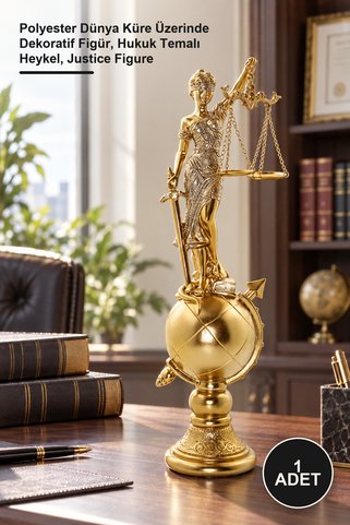 Yenilig 1 Adet Adalet Biblosu – Polyester Dünya Küre Üzerinde Dekoratif Figür, Hukuk Temalı Heykel, Justice Figure