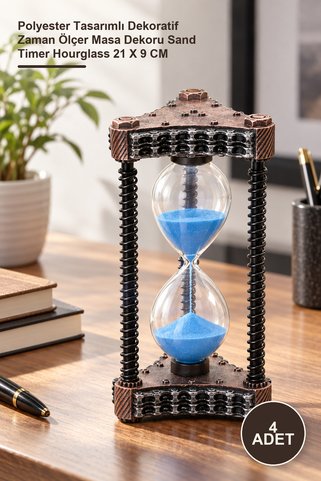Yenilig 4 Adet Kum Saati – Polyester Tasarımlı Dekoratif Zaman Ölçer Masa Dekoru Sand Timer Hourglass 21 X 9 CM