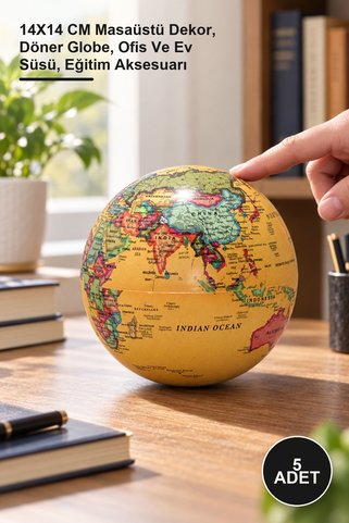 Yenilig 5 Adet Masa Üstü Dönen Dünya Küre – 14X14 CM Masaüstü Dekor, Döner Globe, Ofis Ve Ev Süsü, Eğitim Aksesuarı